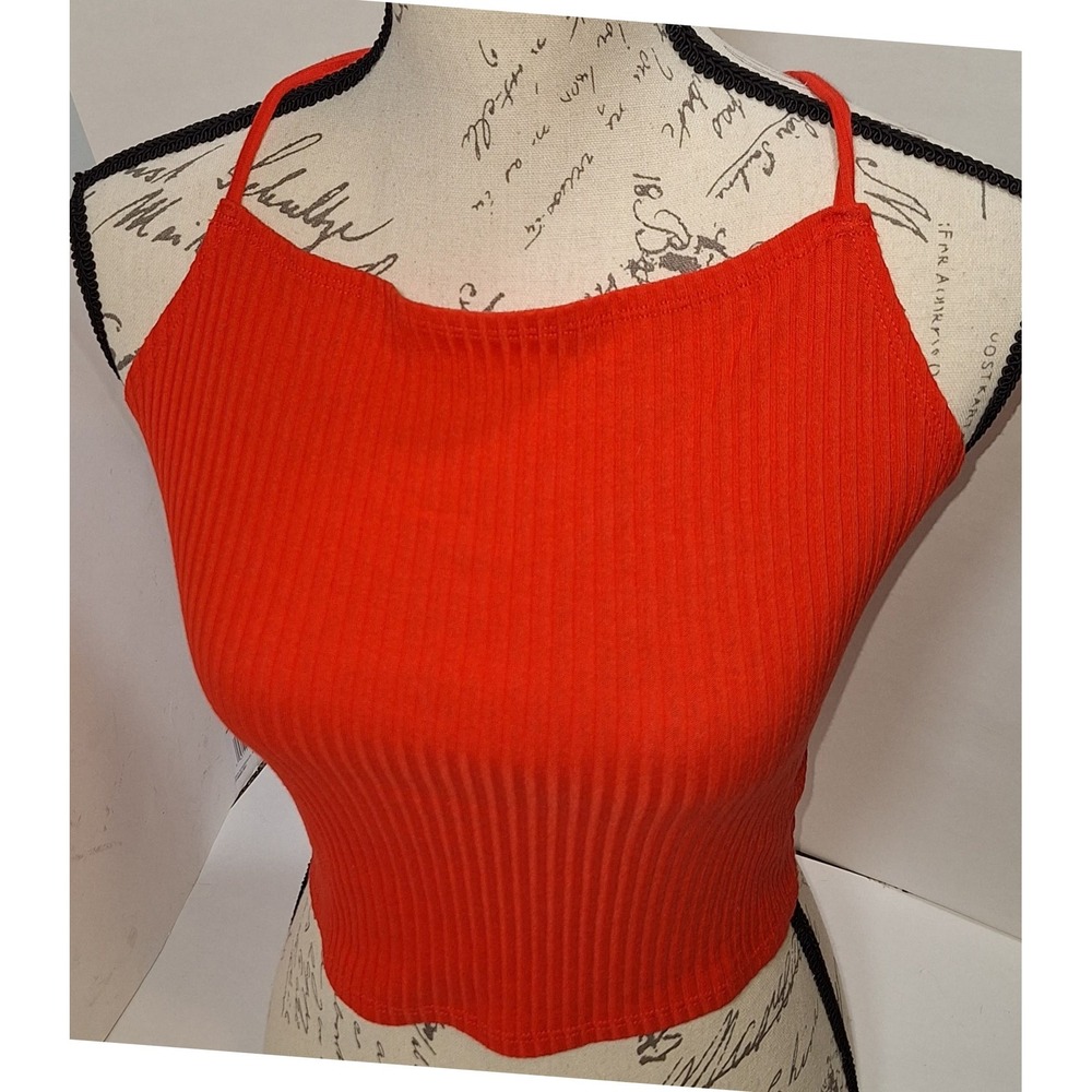 Arizona Womens Open Back Halter Crop Top XL Orange Strappy Summer Festival Beach